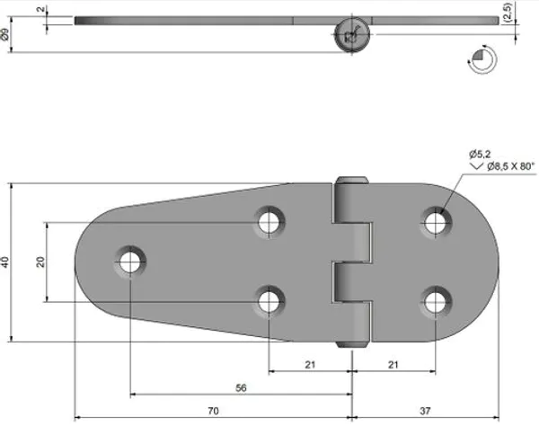 Hovedbilde Hengsel 107x40mm , reversert 